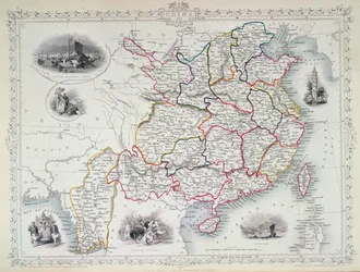 Mapa da China e Birmah, 1851 (gravura a cores)